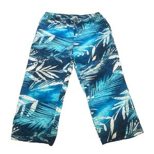 VTG Jams World Pants Womens XL Blue Ferns Wide Leg Crop Drawstring Loose